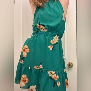 Floral Green Halter Dress
